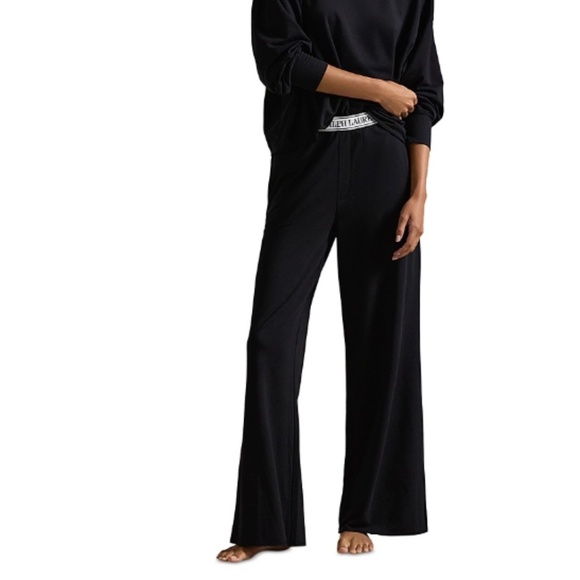 Polo Ralph Lauren Wide Leg Pants Organic Cotton Blend Black Soft Size S 01191 - Picture 1 of 3